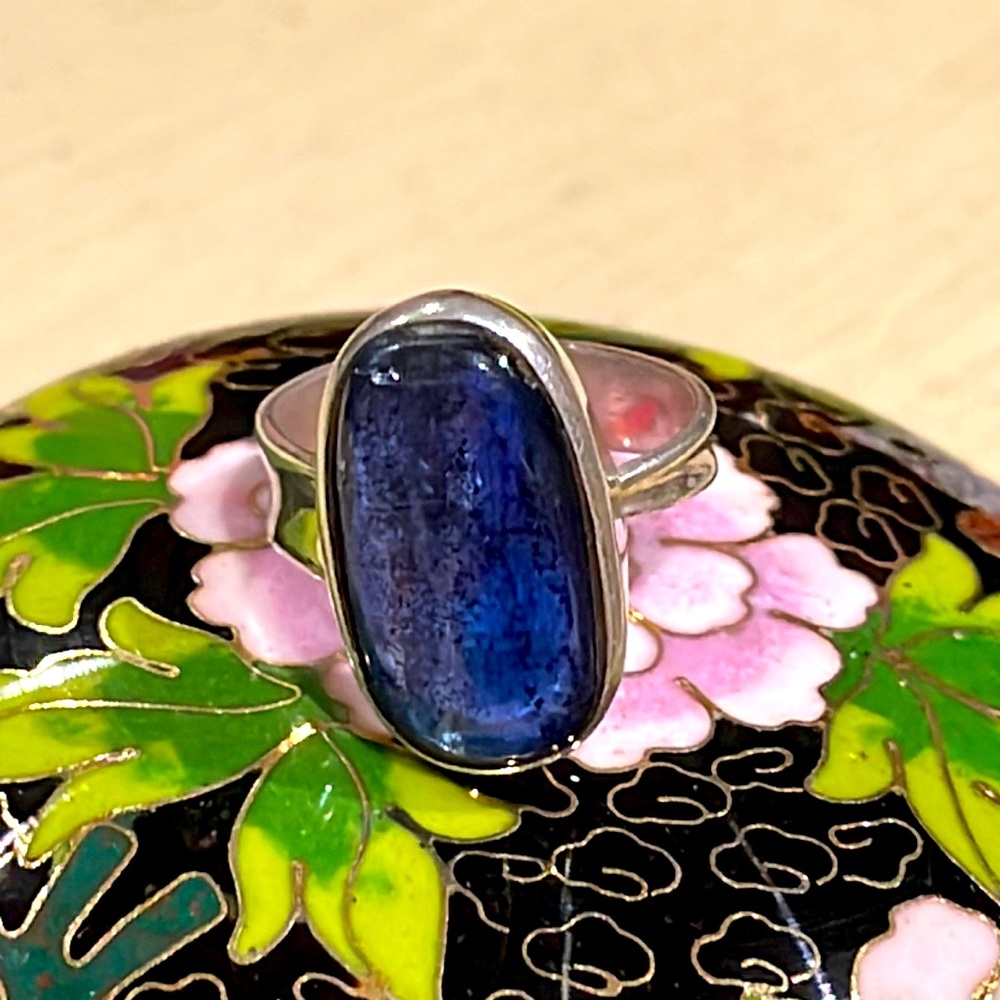 Dark Blue Crystal Sterling Silver Ring